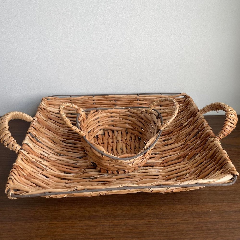 Woven Wood & Metal Basket Set